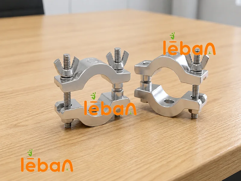 Precision truss clamp for ninja course obstacle connections, showing heavy-duty metal clamp hardware used for secure beam and truss mounting.