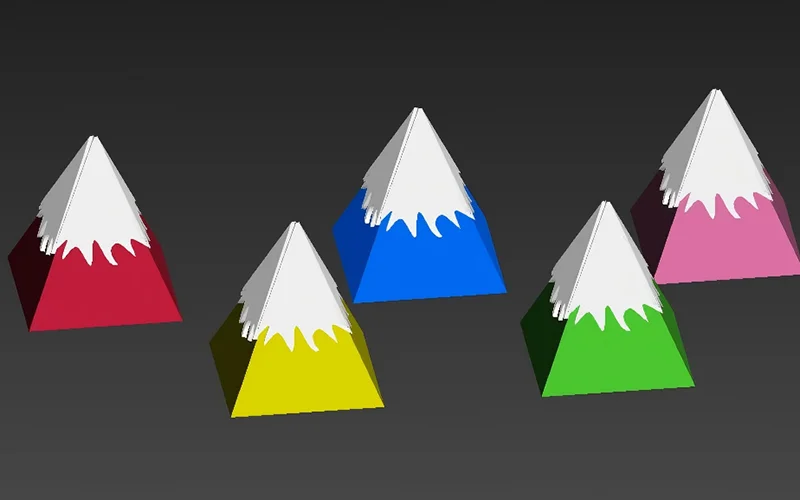 Five colorful soft padded mountain-shaped obstacles designed for safe climbing in indoor playground challenge courses.