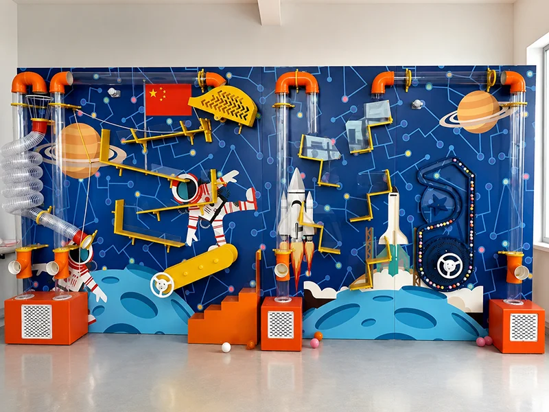 Interactive ball pool play zone for indoor playground with ball pit, air blower game, ball launch activities, and soft play elements for children