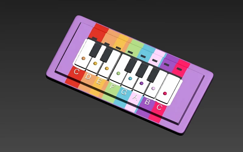 Interactive floor piano for indoor playground, featuring pressure-sensitive piano keys, musical sound effects, and colorful light interaction for children
