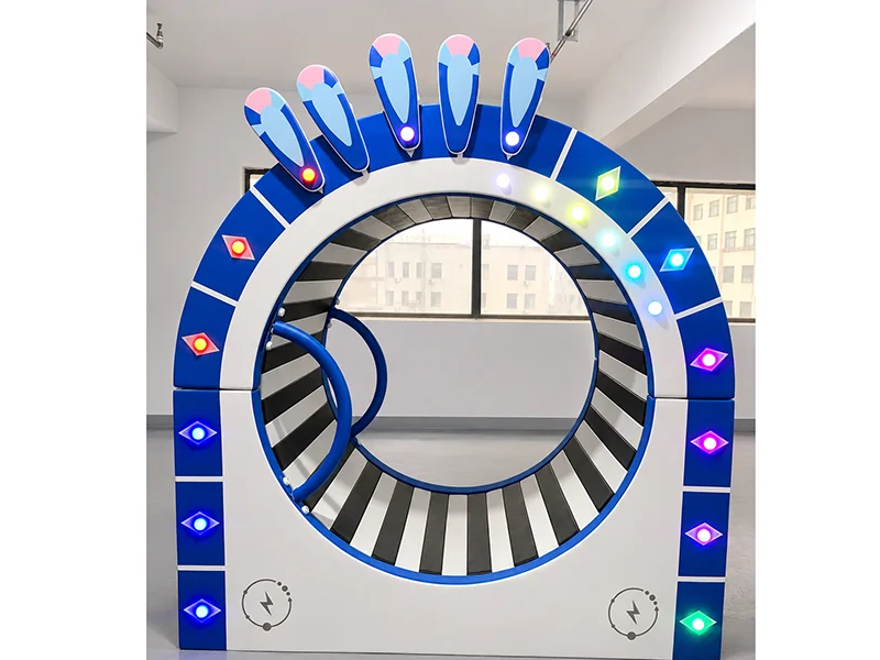Kids rolling treadmill for indoor playground, non-motorized fitness challenge equipment designed to improve balance, coordination, leg strength, and endurance